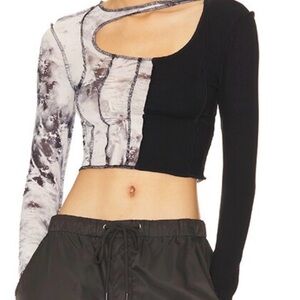 Superdown Black and White Asymmetrical Crop Top